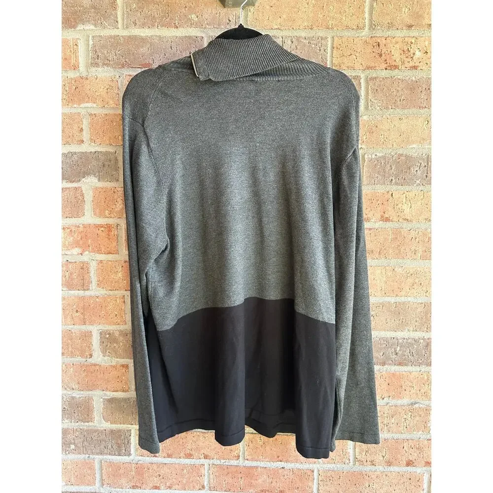 Investments II Womens Gray Colorblock Zip Cowl Neck Long Sleeve Sweaters Size 2X - Picture 2 of 4
